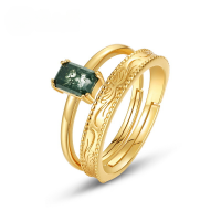 wholesale Metal: 925 Silver Gold Plated Cross-Border New Fashion Light Luxury Green Moss Ring for Women, Adjustable, European and American Style, Water Grass Agate Finger Ring-10K gold + swimming paint Adjustable opening