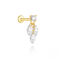 wholesale S925 Sterling Silver Geometric Zircon-inlaid Bow Flat Head Threaded Ear Cartilage Stud New Hot-selling Light Luxury Opal Earrings-Single gold #9