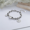 wholesale S925 Sterling Silver Korean-style Chunky Chain Link Tube Bead Double Round Pendant Goodluck Trendy Bracelet for Women-0-1
