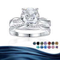 wholesale S925 Sterling Silver 2 Carat Four-Prong Moissanite Twist Shank Ring Set for Women, High-End Silver Jewelry-White US 6