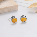 wholesale S925 Silver Retro Chinese Knot Coin Beeswax Stone Earrings, Imperial Style Design, Trendy and Versatile for Women-0-1