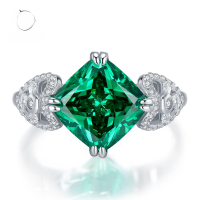wholesale 925 Silver Ring with Green Tourmaline Color Inlaid Chubby Square 10*10 High Carbon Diamonds, Stunning Eye-Catching European and American Style for Women-R337 Green No. 6