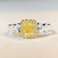 wholesale S925 Sterling Silver Women's Ring, Light Luxury High-End Four-Prong Yellow Diamond Small Sugar Cube Engagement Ring, Xiaohongshu Same Style, Ins Trendy Bestseller-0-0