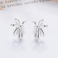 wholesale S925 Sterling Silver Korean Style Minimalist Bow Small Earrings for Women, Ins Fashion Simple Design Unique Dainty Studs-0-0