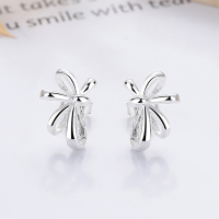 wholesale S925 Sterling Silver Korean Style Minimalist Bow Small Earrings for Women, Ins Fashion Simple Design Unique Dainty Studs-YR435/approx. 1.5g 925 silver