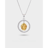 wholesale S925 Silver Cross-Border Japanese and Korean Style Zircon Collarbone Chain, Fashion Retro Round Pendant with "Enlightenment" Character for Women-Single Pendant - Without Chain 925 Silver