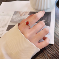wholesale S925 Sterling Silver Vintage-Inspired Red Agate Ring Trendy Creative Design Adjustable Index Finger Ring for Women-1195JM/approx. 2g Adjustable opening