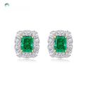 wholesale S925 Silver Plated with 18K Gold, Cross-Border New Retro European and American Style Emerald Earrings with High-Carbon Diamonds Wholesale-0-0