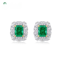 wholesale S925 Silver Plated with 18K Gold, Cross-Border New Retro European and American Style Emerald Earrings with High-Carbon Diamonds Wholesale-Thick Silver Platinum 925 Silver