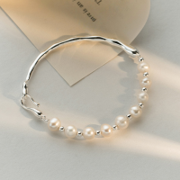 wholesale S925 silver irregular pearl bracelet, ethereal ins niche design, versatile minimalist branch semi-bangle accessory S5609-S925 Silver Bracelet>925 Silver