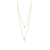 wholesale S925 Sterling Silver Double Layer Cross Star Moon Crystal Pearl Necklace For Women-Gold-Style 1 925 Silver