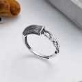 wholesale S925 Sterling Silver Retro Vintage Creative Geometric Irregular Open Ring with Chain Detail for Men and Women-0-0