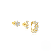 wholesale S925 Sterling Silver Geometric Marquise Zircon Earrings, Popular Petal Ear Stud Set-3-piece set, gold #5&gt;925 silver