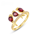 wholesale 925 Sterling Silver with Red Garnet Trendy Creative Three Birds Ring for Wholesale from Manufacturers-0-0
