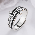 wholesale S925 Sterling Silver Vintage Chain Resin Drop T Letter Ring Cross-Border Trendy Adjustable Open Ring-0-0