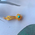 wholesale Sterling silver gold-plated with inlaid natural raw turquoise accessories DIY bracelet necklace ornament spacer bead pure silver pendant-0-6