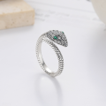 wholesale S925 sterling silver vintage oxidized zircon snake zodiac creative trendy stackable index finger ring-0-1