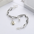 wholesale S925 Sterling Silver Spliced Thick Chain Round Plate Rascal Rabbit Small Bead Tassel Bracelet Sweet and Cool Internet Famous Style for Women-0-1