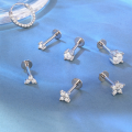 wholesale S925 Silver Four-prong Moissanite Flat Head Threaded Cartilage Earring, Popular In Europe And America-0-3