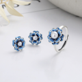 wholesale S925 Silver Vintage Style Resin Enamel Pearl Flower Elegant and Versatile Open Ring Earrings-0-0