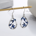 wholesale S925 sterling silver antique matte finish resin enamel leaf bamboo joint earrings with courtly elegance-0-1