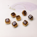 wholesale S925 gold-plated silver natural white crystal and smoky quartz double-loop square bow charm spacer bead for handcrafted DIY-0-3