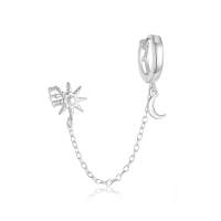 wholesale S925 Sterling Silver Star Moon Tassel Chain Inlaid Zircon Earrings, Korean Style Heart Unique Design Bright Silver-Single silver plated #1 925 silver