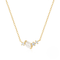 wholesale S925 Sterling Silver Geometric Pearl And Zircon Accent Women's Choker Necklace, Korean Style-Gold 925 silver