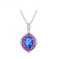 wholesale S925 Silver Cultivated Six-Ray Star Ruby and Sapphire Pendant European and American Luxury Jewelry Accessories Gemstone Necklace-0-4