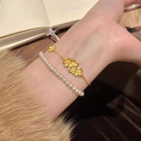 wholesale S925 Silver Gold-Tone Floral Bracelet for Women, Zhuzhuofan Jewelry Live Stream New Style Cross-Border Hot Seller-B159 Golden Flower Bracelet 925 Silver