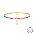 wholesale S925 Sterling Silver 20mm Colorful Zircon Tennis Adjustable Bracelet, Fashionable and Versatile-0-16