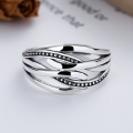 wholesale S925 Sterling Silver Japanese Korean Retro Vintage Thai Silver Ins Minimalist Style Line Cross Open Adjustable Ring Unisex-0-1