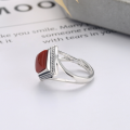 wholesale S925 Sterling Silver Retro Vintage-Inspired Square Shape Set with Southern Red Agate Openable Ring-0-3
