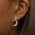 wholesale S925 Sterling Silver Star And Moon Zircon-studded Earrings, Korean Style, Niche, High-end-0-2