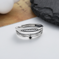 wholesale S925 Sterling Silver Irregular Multi-Layer Black Zircon Ring Sweet and Cool Punk Style Hot Selling Versatile Band-0-1