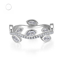 wholesale New Design Leaf Full Diamond Ring, Fashionable and Versatile Small Stacking Ring, in Metal Material-R380 Platinum>9