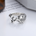 wholesale S925 Sterling Silver Minimalist Zodiac Trend Vintage Antique Tiger Year Birth Year Fierce Tiger Adjustable Ring-0-2