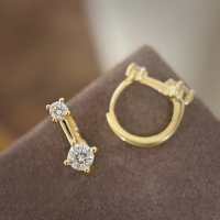 wholesale S925 Sterling Silver All-Over Red Elk Minimalist Double Diamond Ear Clasp Fashion Ear Studs Original Niche Individualistic Earrings High-End Feel-BE0093-Gold 925 Silver