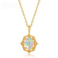 wholesale S925 silver plated with 9K gold Japanese lightweight luxury vintage synthetic opal Mirror of Flowers pendant with geometric patterns-0-0
