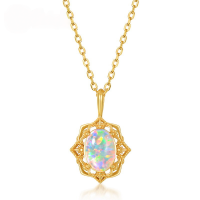 wholesale S925 silver plated with 9K gold Japanese lightweight luxury vintage synthetic opal Mirror of Flowers pendant with geometric patterns-Pendant without chain 925 silver