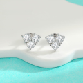 wholesale S925 Sterling Silver Moissanite Three-Stone Heart Stud Earrings Minimalist Niche Design Exquisite Fashion Versatile Earrings Cross-Border-0-0