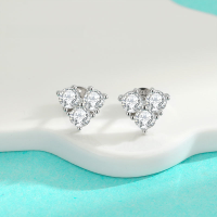 wholesale S925 Sterling Silver Moissanite Three-Stone Heart Stud Earrings Minimalist Niche Design Exquisite Fashion Versatile Earrings Cross-Border-0.9 points + 0.9 points (moissanite) earrings 925 silver