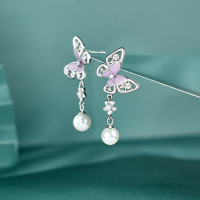 wholesale 925 Sterling Silver【Butterfly Dance in the Forbidden City】Earrings, Ins High-End Style Imitation Pearl Earrings Wholesale-Platinum>925 silver