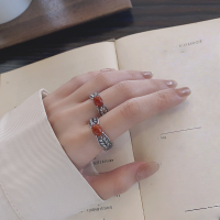 wholesale S925 Sterling Silver Wheat Ears South Red Oval Ring Retro Matte Finish Cabochon Index Finger Ring Factory Direct-YFJ1386/Polished (3.1g)  Adjustable opening