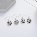 wholesale S925 Sterling Silver Vintage Retro Craft Creative Round Hollow-Out Pattern Irregular Earrings, Internet Celebrity Style-0-0