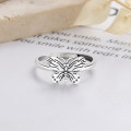 wholesale S925 Sterling Silver Vintage Small Butterfly Thin Circle Delicate Literary Elegant Open Ring-0-0