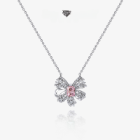 wholesale S925 metal European and American luxury butterfly necklace for women, 15ct rectangular 5*7 cherry blossom pink 40+5cm pendant-Pink【P-0645】 Chain length 40+5cm