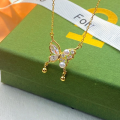 wholesale S925 Sterling Silver New Popular Diamond-Inlaid Pearl Butterfly Necklace, Light Luxury Small and Minimalist Elegant Collarbone Chain Accessory-0-2