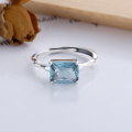 wholesale S925 Sterling Silver Korean Style Minimalist Ins Wind Irregular Prong Setting Blue Square Zircon Open Ring-0-1