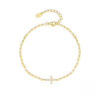 wholesale S925 Silver New Rhinestone Cross Paperclip Bracelet, A Trendy And Elegantdesign Withdetails-Gold 925 silver